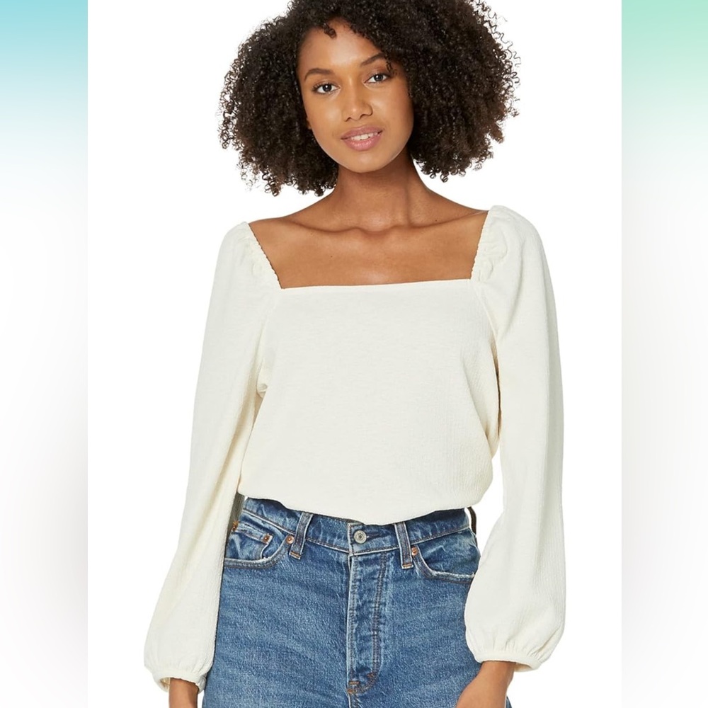 Madewell Crepe Puff Sleeve Cream Top Sz.M